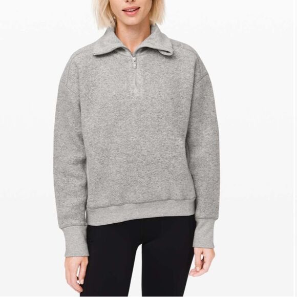 Lululemon Women’s 6 Stand Out Sherpa 1/2 Zip‎ Fuzzy Pullover Gray Cozy Winter - Picture 1 of 12